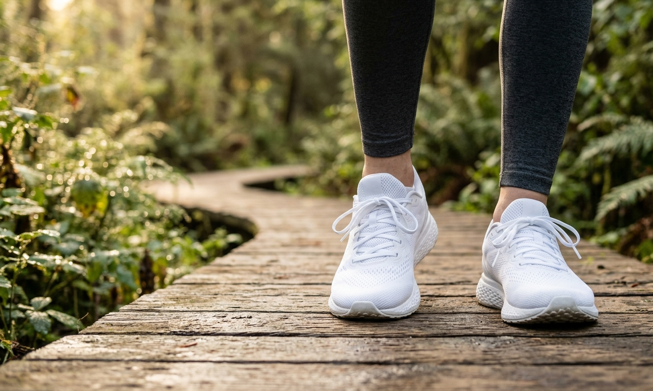 Laufschuhe auf einem Waldweg &mdash; novobine